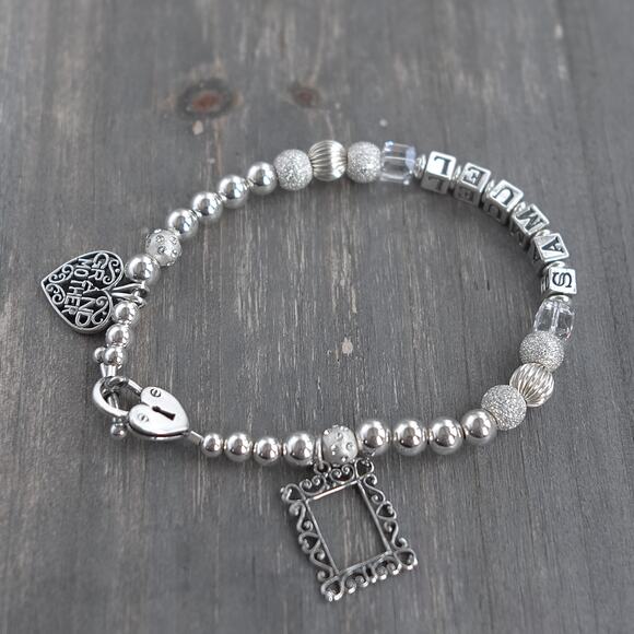 Sterling Silver Grandmother SAMUEL Name Bracelet Photo Frame Charm Toggle 925 - Picture 4 of 9